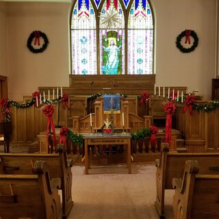 The sanctuary decorated for Christmas