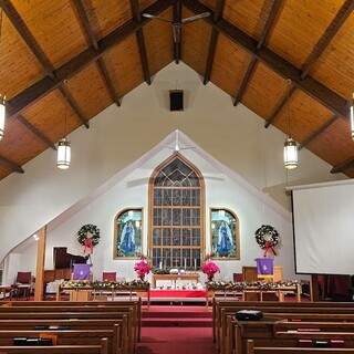 The sanctuary decorated for Christmas