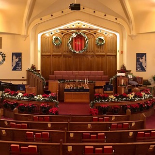 The sanctuary decorated for Christmas