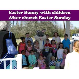 Easter Bunny with children after church Easter Sunday 2018