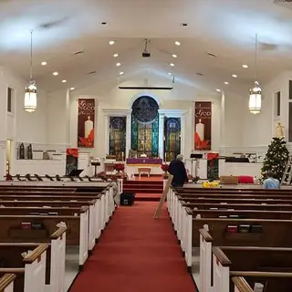 The sanctuary decorated for Christmas