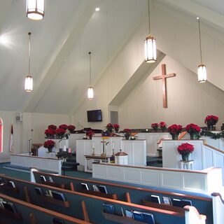 The sanctuary decorated for Christmas