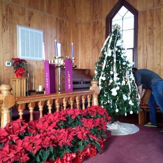 The sanctuary decorated for Christmas