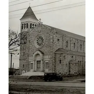 Our Lady of Sorrows (sans original front doors) before the first Mass, 1940