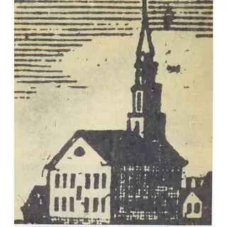 This is an 1830 woodcut of the second Congregational Church built about 1798