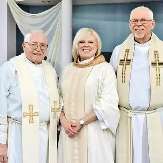 Rev. Jim Garey, honourary associate; Rev. Canon June Hough, rector; Rev. Bruce Pocock honourary associate